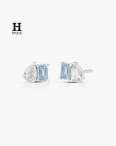 Delicate Pear and <b>Emerald</b> Shape <b>Studs</b>, Premium Gold Setting Multi-Shape Gemstone Earrings, Modern Statement Ear Jewelry - Product Image 3