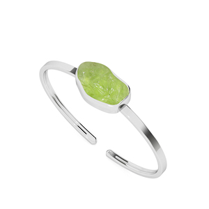 Minimalist 925 Sterling <b>Silver</b> <b>Cuff</b> <b>Bracelet</b> With Natural Peridot Stone Bezel Setting Unisex Everyday Wear - Product Image 1