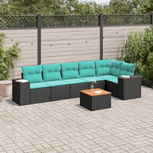 Juego de Sofás de Patio de 7 Piezas en Poliratán Negro con Cojines, Elegantes Conjuntos de Jardín - Product Image 1