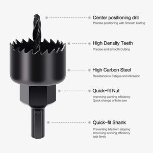 16Pcs Carbon Steel Wood Hole Saw Kit <b>Set</b> with Black Finish and Hex Shank for Wood Drywall Plastic Cutting in Plastic Box - Product Image 5