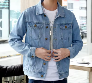 เสื้อแจ็คเก็ตยีนส์ผู้ชาย สีพื้น ผ้าฝ้ายฟอก ทรงลำลอง ปกคอพับ กระดุมติด ทรงปกติ ใส่ได้ในฤดูใบไม้ร่วง - Product Image 2
