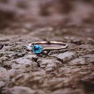 Vintage Turquoise <b>Opal</b> Engagement Ring Art Deco Moissanite Wedding Band Pear Cut 3 Stone Unique Bridal Ring - Product Image 5