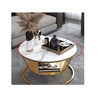 Table basse ronde de haute qualité, moderne, durable, écologique, en métal et marbre, or et blanc, pour salon