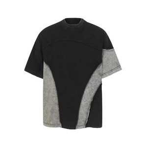 เสื้อยืดโอเวอร์ไซส์ผู้ชาย ผ้าคอตตอนเจอร์ซีย์ แขนสั้น คอกลม แต่งสีตัดกัน สไตล์สตรีท ดีไซน์เรียบง่าย - Product Image 3