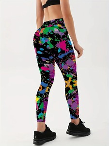 Leggings imprimés effet éclaboussures de peinture, taille haute, effet push-up, pour femme, idéal pour la gym et le fitness - Product Image 4