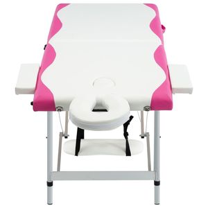 Table de massage pliable en aluminium à 2 zones, blanche et rose, pour la relaxation et le confort - Product Image 2
