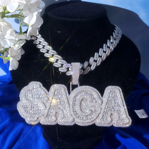 Collier Pendentif Unisexe Lettre en Argent Sterling 925 avec Diamants Moissanite VVS Effet Glacé - Product Image 1