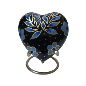 Urne funéraire en émail cloisonné bleu Etienne Flutter en forme de cœur pour cendres humaines adultes avec support en laiton - Product Image 6