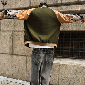 Trendy Men Varsity Jacket, Wool Body PU Leather Flame Print Sleeves Streetwear Fashion Bomber Jacket Custom Brand Apparel - Product Image 6