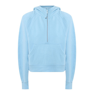 เสื้อฮู้ดสีฟ้าอ่อนสำหรับผู้หญิง ขายส่ง แขนยาว สีพื้น ซิปด้านหน้า แบบครอป สวมใส่สบายๆ สำหรับฤดูใบไม้ร่วง - Product Image 1