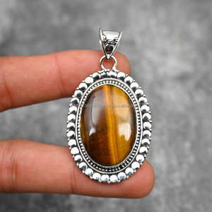 Pendentif en argent sterling massif 925 oeil de tigre pendentif en pierre précieuse bijoux en argent faits à la main bijoux oeil de tigre cadeaux de noël pour elle - Product Image 1
