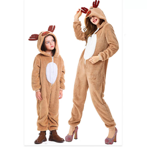 Combinaison polaire à capuche marron pour femme, motif renne, coupe droite, tenue décontractée d'hiver, une pièce - Product Image 2