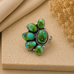 Bague en argent Sonoran Gold Turquoise, demi-grappe, faite à la main, style Western, Sud-ouest, Bohème, bijoux pour femme, cadeau original - Product Image 2