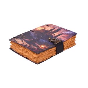 <b>A5</b> Magical Castle Theme Handmade Paper Notebook Lock <b>Diary</b> 200 Pages Double Side Writing Fantasy Art Design Eco Friendly Journal - Product Image 1