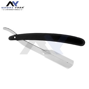 Rasoir professionnel en acier inoxydable à lame pivotante, lame unique interchangeable, manche en plastique noir et argent, outil de rasage Shavette - Product Image 4