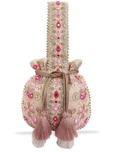Sac Potli en Velours Bordeaux Fait Main avec Broderie de Perles Blanches Lourdes, Pochette à Cordon pour Mariage et Cérémonie, Sac à Main Ethnique pour Femme - Product Image 4
