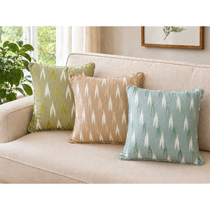 Premium Cotton Ikat Embroidered Cushion <b>Cover</b> | Luxury Decorative <b>Throw</b> Pillow <b>Cover</b> for <b>Sofa</b>, Living Room & Home Decor - Product Image 1