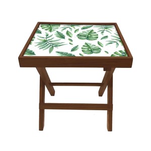 Mesa Auxiliar de Madera de Teca Hecha a Mano con Incrustaciones de Azulejos Botánicos - Venta al por Mayor - Product Image 1