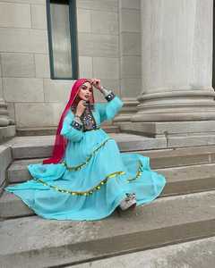 Premium Lightweight Long Sleeve Chiffon Afgani Kuchi Dress Girls Ethnic Vintage Handmade Embroidery Flowing Modest <b>Design</b> All - Product Image 6