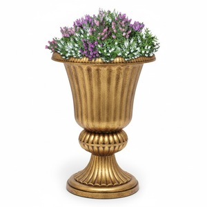 Urne en métal chromé classique avec motif floral, base carrée pour fleurs ou plantes vertes, utilisation extérieure, urnes de jardin faites à la main - Product Image 5