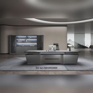 Commercial E1 Plywood HPL Executive Table CNC Cutting Metal Grill Design Office Workstation with <b>Storage</b> Cabinet - Product Image 5