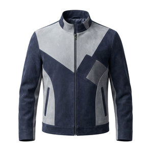 Blouson moto en daim pour homme, col montant, fermeture éclair, coupe ajustée, design durable, imperméable, vêtement décontracté pour l'hiver - Product Image 3