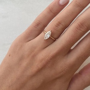 Marquise 1CT Moissanite Solitaire <b>Ring</b> Minimalist 14K Solid Gold Engagement <b>Ring</b> Dainty <b>Thin</b> Band Promise <b>Ring</b> GRA Certified - Product Image 3