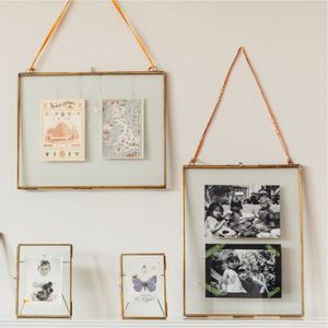 DECO HOME COLLECTION Vente en gros Cadre photo flottant vintage en laiton doré avec verre, présentoir mural moderne minimaliste fait main - Product Image 1
