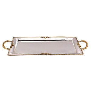 Bandeja de Servicio Ovalada con Detalles en Metal Dorado, Bandeja de Acero Inoxidable Plateada de la Mejor Calidad para Servir Alimentos y Bebidas - Product Image 2