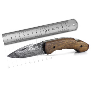 Couteau pliant artisanal en acier Damas DD-FK-733 avec manche en bois d'acajou, multi-outils de poche pour activités de plein air et camping - Product Image 2