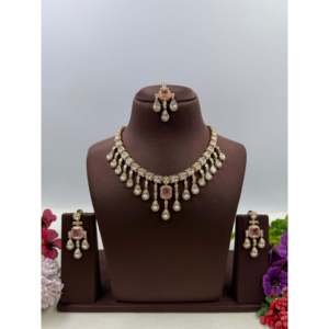Indian Ethnic Samrudhi Premium Moissanite Necklace-<b>Gold</b> Plated Steel Bridal Fine Jewelry <b>Set</b> - Product Image 6