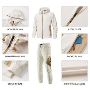 Ensemble jogging deux pièces pour homme, veste coupe-vent en coton à capuche style streetwear, polaire technique - Product Image 4