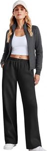 <span class=keywords><strong>Pantaloni</strong></span> Sportivi da Donna a Vita Media in Cotone/Fibra di Bambù Traspirante, Gamba Larga, Chiusura con Coulisse, Morbidi e Comodi, <span class=keywords><strong>Neri</strong></span> Tinta Unita - Product Image 2