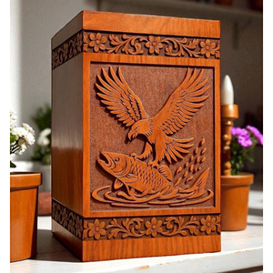 Personalized Handcrafted Wooden Urn with Eagle and Fish Design | <b>Memorial</b> <b>Keepsake</b> <b>Box</b> <b>Memorial</b> <b>Keepsake</b> by AYAANS - Product Image 1