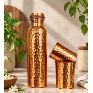 Handmade <b>Plain</b> Copper <b>Water</b> <b>Bottle</b> With Lid Portable Drinkware Minimalist Design Travel Use - Product Image 6