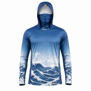 Sudadera con Capucha de Pesca de Secado Rápido para Hombre, Manga Larga, Transpirable, Estampado de Olas, UPF 50, Ropa Deportiva para Primavera/Verano, Estilo Deportivo, Personalizable - Product Image 1