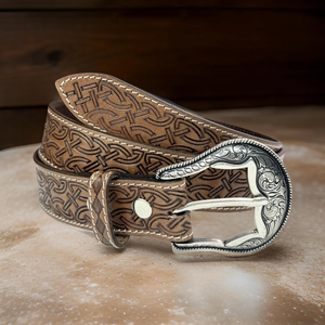 Ceinture en cuir véritable western faite à la main, ceinture en cuir véritable haute résistance, boucle en laiton - Product Image 3