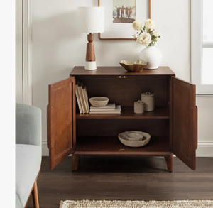 Mid-Century Modern Walnut Accent <b>Cabinet</b> with 2 Doors, Solid <b>Wood</b> Handle Storage Sideboard Credenza <b>for</b> <b>Living</b> <b>Room</b> and Entryway - Product Image 4
