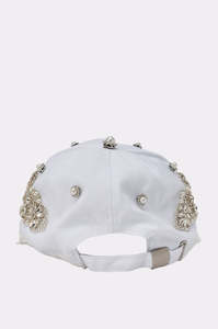 Casquette de baseball Y2K blanchie à la chaux, 6 panneaux, réglable, avec nœud en strass et bordure en dentelle perlée, chapeau de fête de luxe unisexe, 100% coton, toutes saisons - Product Image 3