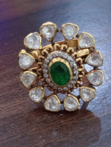 Amaira Jewels Classic Floral Oval <b>Cocktail</b> <b>Ring</b> Green Doublet Stone <b>Gold</b> Plated Women Wedding Jewelry Adjustable - Product Image 2