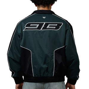 Trendy Men's Sports Jacket <b>Black</b> & Green <b>Windbreaker</b> with Bold Graphic Design Zipper Bomber Jacket Nylon OEM Wholesale Supplier - Product Image 2
