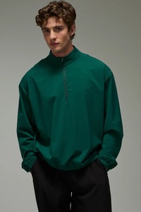 Men's Green Quarter-Zip Racer windbreaker <b>Jacket</b> Solid Color Windproof Polyester Casual Autumn Wear Regular Fit No Hood - Product Image 4