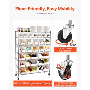 Sistema di scaffalature in acciaio a 7 livelli con ruote, 26 contenitori organizer, scaffale mobile per attrezzi con ruote per garage - Product Image 5