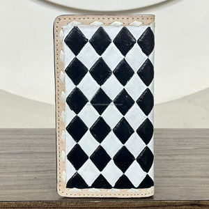 New Wholesale Handcrafted Checkered Genuine Leather RFID Long <b>Wallet</b> Unisex Fashionable Western Style <b>Card</b> <b>Holder</b> Clutch Purses - Product Image 5