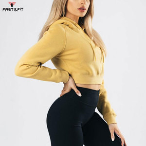 Women's Gym Wear Fitness Sport 100% Cotton <b>Zip</b>-<b>Up</b> <b>Crop</b> Top Hoodie with Front Logo Windproof & Waterproof - Product Image 4