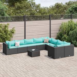 Black Poly Rattan Patio <b>Sofa</b> <b>Set</b> With Cushions Outdoor Garden Furniture Contemporary Design - Product Image 1