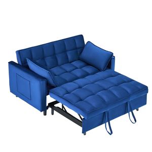 Divano Letto Elegante in Velluto Blu da 55 Pollici, Pratico con Tasche, Interpretazione Intelligente dell'Arte del Divano Tre-in-Uno - Product Image 5