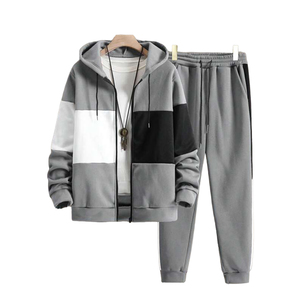 Ensemble de survêtement athlétique grande taille pour homme – Veste à capuche zippée intégrale et pantalon de survêtement respirant à séchage rapide 100 % polyester avec boucle éponge élastique - Product Image 1