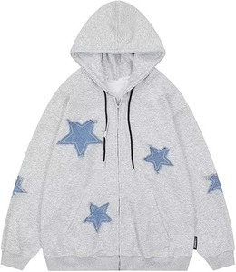 Sudadera tipo cárdigan de otoño para hombre, estilo europeo americano, 100% algodón, transpirable, cuello en V, corte holgado, con estampado de estrellas bordadas y bolsillo. - Product Image 4