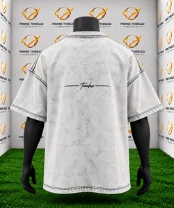 Camiseta de mezclilla blanca para hombre, estilo lavado ácido, oversize, streetwear, con costuras en contraste negras y bordado, unisex, venta al por mayor - Product Image 3
